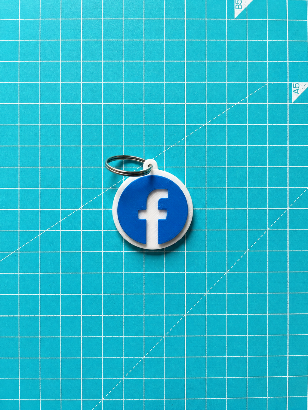 3D Printed NFC Facebook Tag on teal grid background