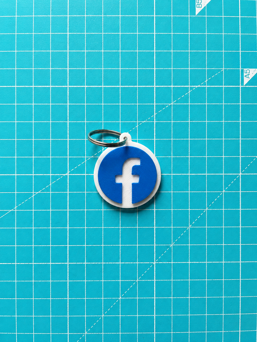 3D Printed NFC Facebook Tag on teal grid background